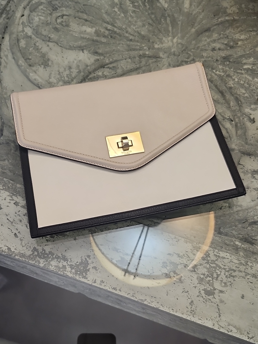 Kate Spade Turn Lock Envelope Clutch Cream/Taupe/Black, Gold-tone Hardware,